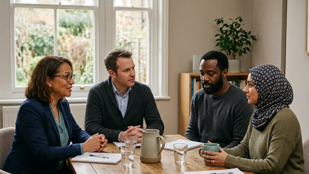 Two family mediators working together with a separating couple in a co-mediation session