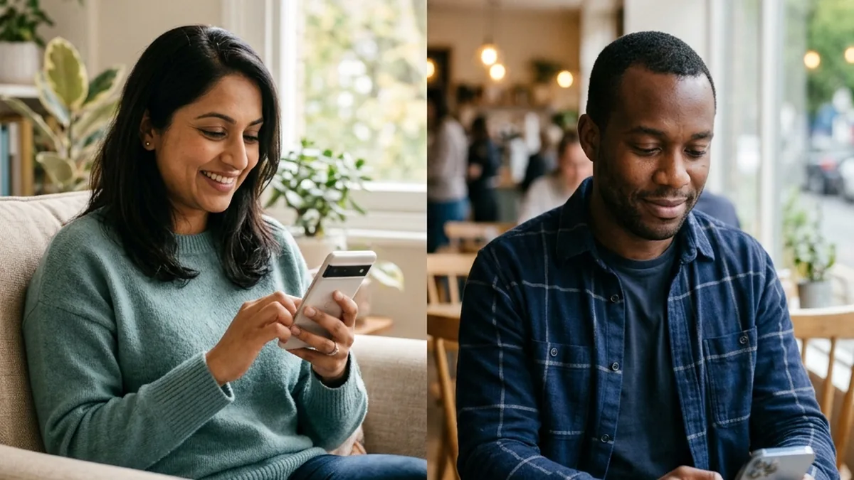 Two parents calmly exchanging messages about their children on their phones