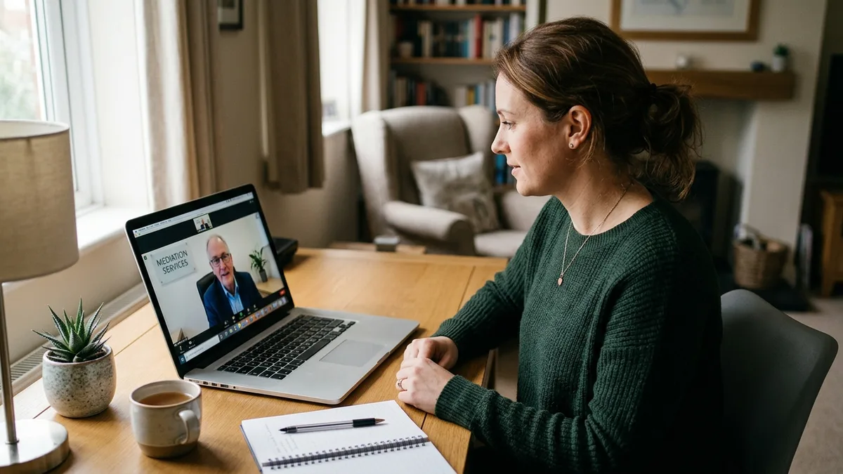 One parent attending their own individual MIAM by video call at home