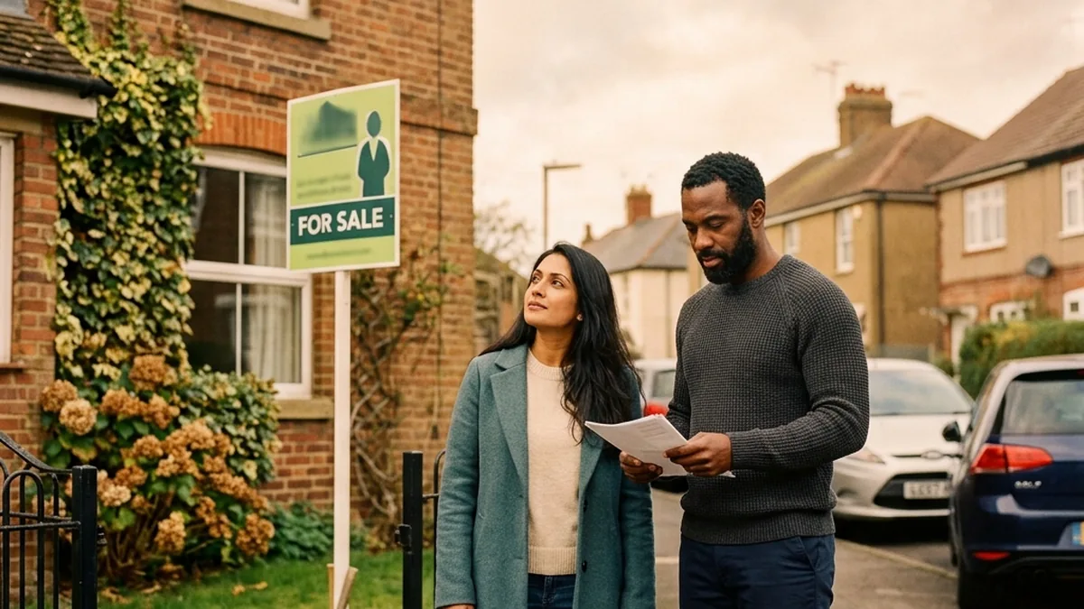 A family home with a for-sale sign, representing the options a separating couple weigh up for the property