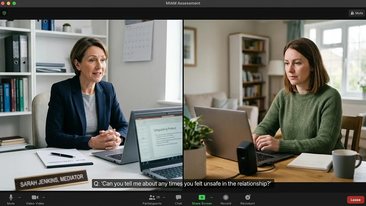 Mediator asking private safeguarding questions in a one to one MIAM