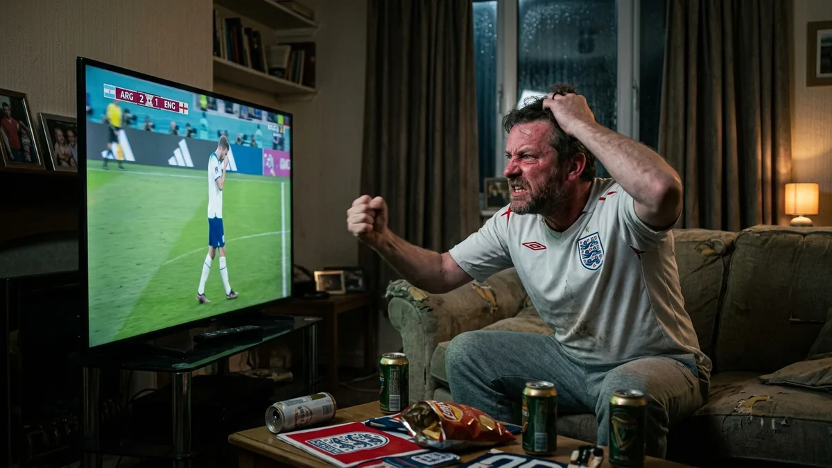 A distressed football fan at home after England lost their World Cup semi final