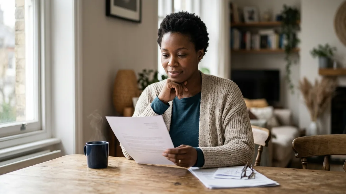 A person at a table reading a mediation invitation letter that has gone unanswered