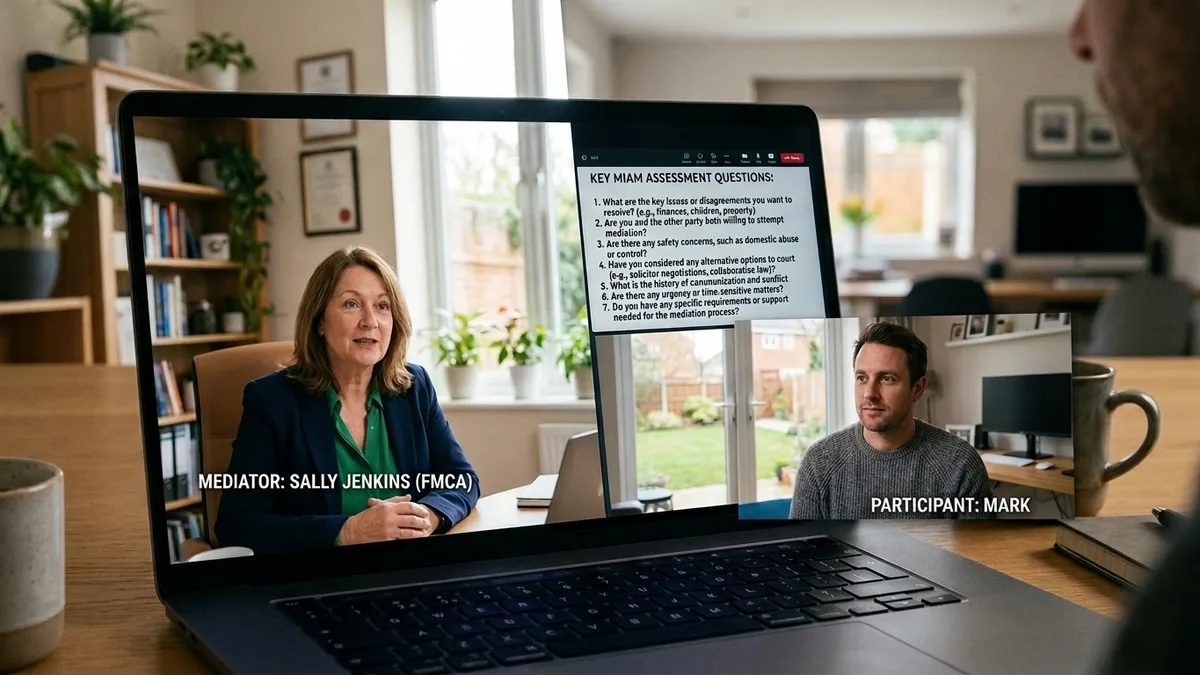 Mediator asking questions during an online MIAM video call