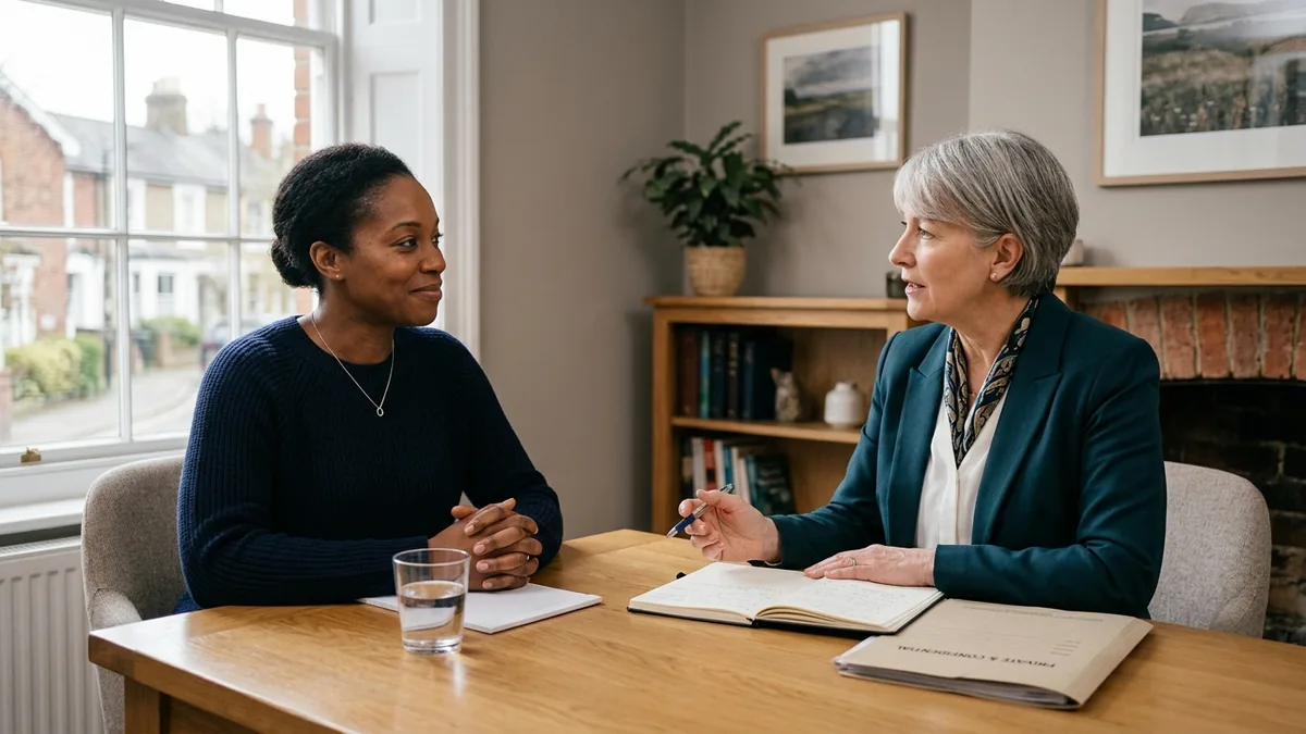 A client receiving independent legal advice from a solicitor after finishing mediation