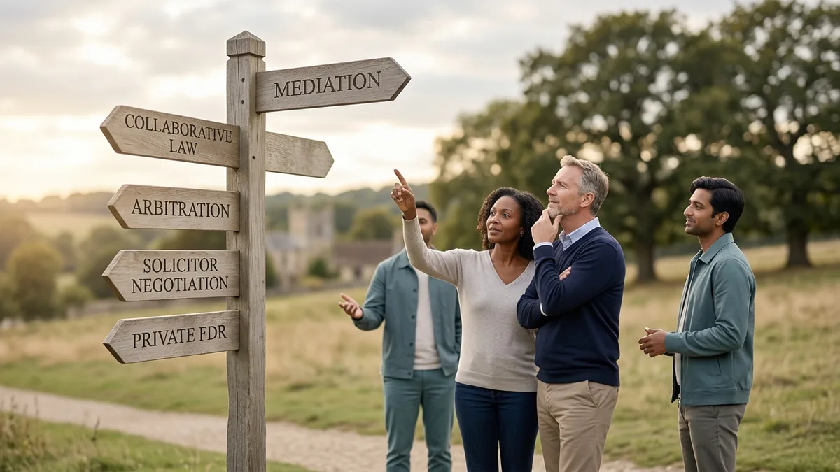 A signpost representing the different non-court dispute resolution options a separating couple can choose from